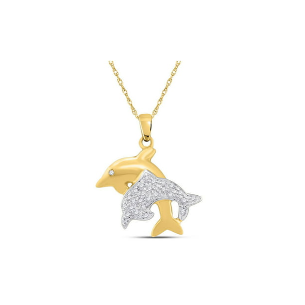 10kt White Gold Womens Round Blue Color Enhanced Diamond Dolphin Animal Pendant 1/10 Cttw 